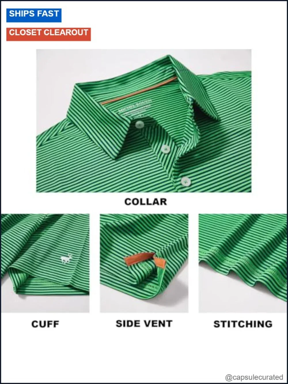 Striped Performance Polo Shirt Golf Tennis Quick Dry
